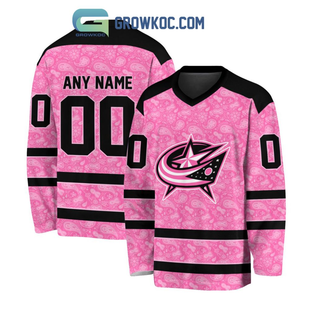 Columbus Blue Jackets Nhl Special Pink Breast Cancer Hockey Jersey Long Sleeve