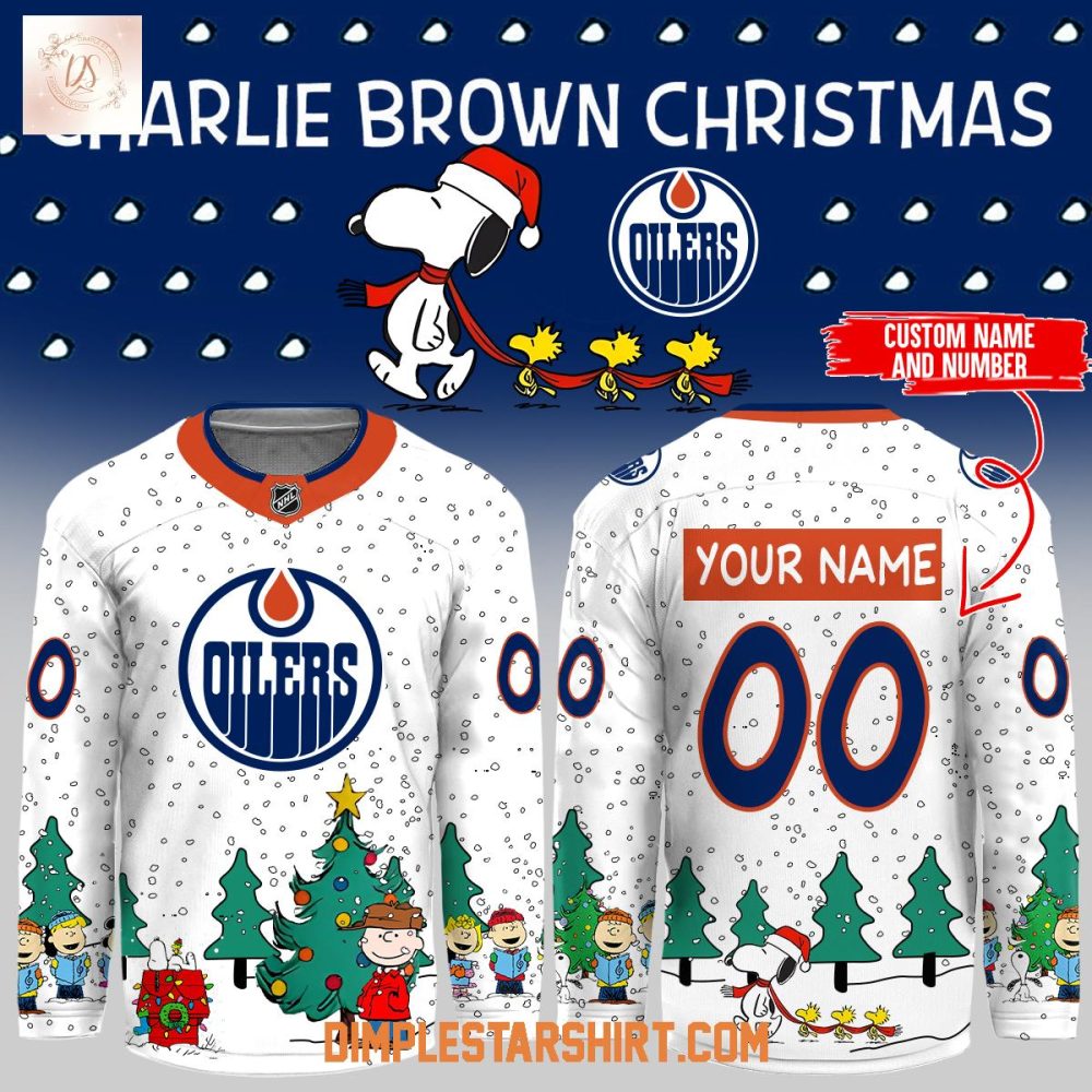 Edmonton Oilers Snoopy Peanuts Christmas White Hockey Jersey