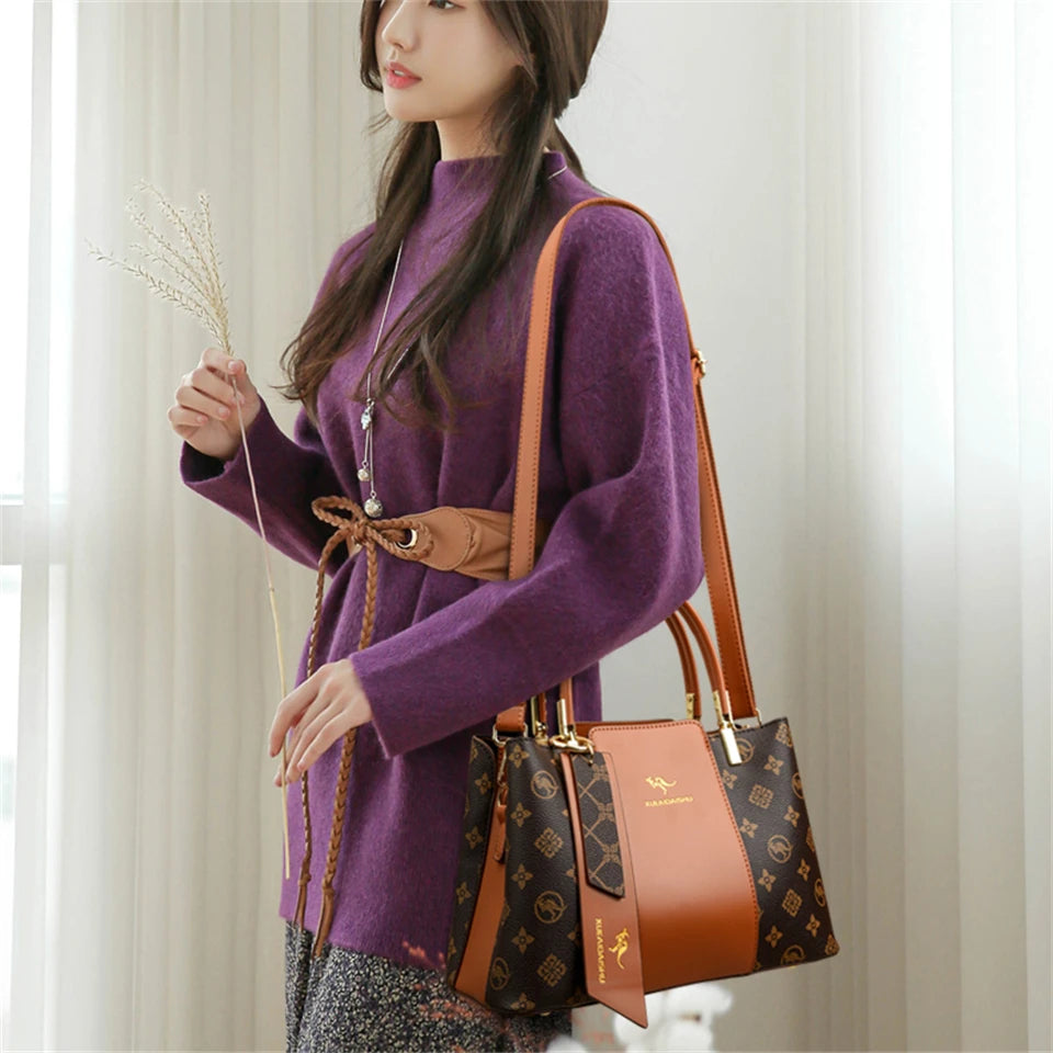 Luxury Handbag Fashion Print Large Capacity Soft Leather Women Shoulder Crossbody Bag Leisure Designer Ladies Purses and Handbag